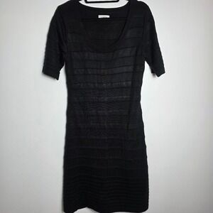 Calvin Klein Black Ribbed Knit Dress M Scoop Neck Sweater‎